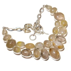 Fabulous Rutilated Quartz Mix Shape Natural Gemstone Handmade Statement Necklace - Picture 1 of 4