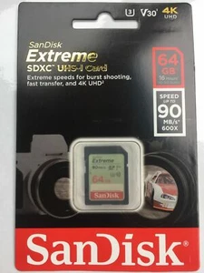 SanDisk Extreme 64GB SD SDXC Memory Card U3 UHS-I 90MB/s Ultra HD VIDEO 4K 64GB - Picture 1 of 1