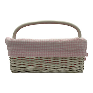 Pottery Barn Kids Simply White Sabrina Diaper Caddy Basket W/Pink Gingham Liner