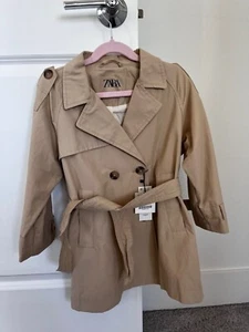 NWT - Zara Kids Girls Trench Rain Coat Size 6 Beige - Picture 1 of 5