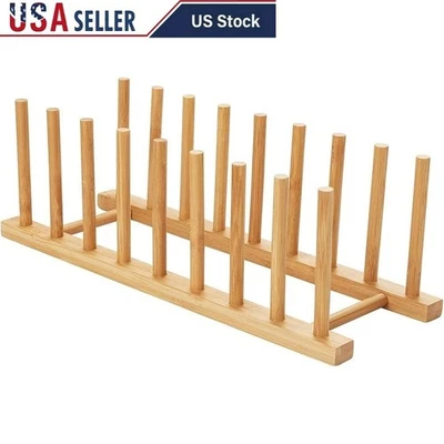 Бамбуковая стойка для тарелок экологичный органайзер для хранения сушилок тарелок крышек чашек книг сделано в США - Изображение 1 из 4