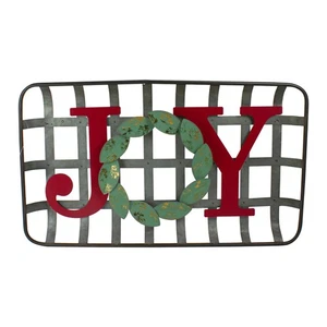 Northlight 24-Inch Red Green "JOY" Rustic Tobacco Basket Christmas Wall Decor - Picture 1 of 4