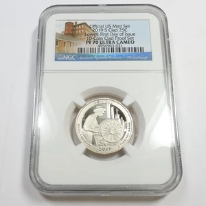 2019 S NGC PF70 UCAM - Clad Lowell Massachusetts ATB Quarter 25c US Coin #56904B - Picture 1 of 3