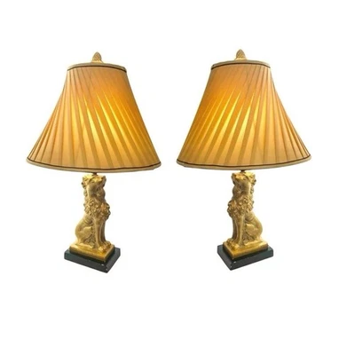 Lamp Pair Metal Lion Robert Abby Vintage Hollywood Regency Lighting Decor - Image 1 of 4