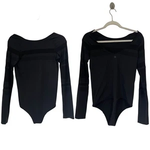Lululemon neu ohne Etikett glänzend und leuchtender Langarm-Body in Schwarz Größe 10 - Bild 1 von 10