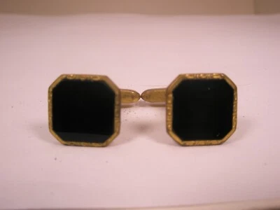 Cabochão de pedra preta e tom dourado vintage HICKOK abotoaduras simples simples simples - Imagem 1 de 4