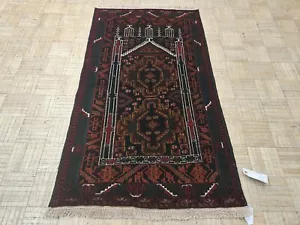3x5 AUTHENTIC VINTAGE AFGHAN BALOUCH PRAYER RUG - 100% WOOL HAND MADE ORIENTAL - Picture 1 of 2