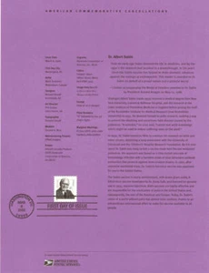 #0615 87c Dr. Albert Sabin #3435 USPS Souvenir Page - Picture 1 of 1
