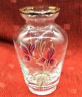 Vintage Glass Bud Vase with Flower Decoration and Gold Rim