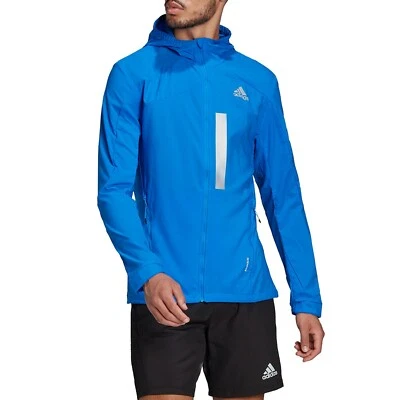 adidas Marathon Running Jacket Mens Fitness Lightweight Windbreaker Blue - Image 1 of 4