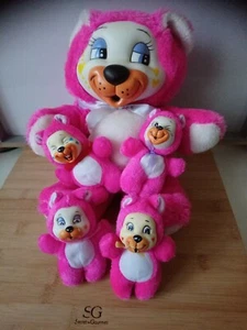 Peluche ours surprise rose cœurs 4 bébés avec expressions différentes vintage - Imagen 1 de 7