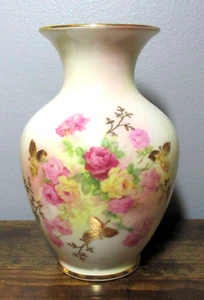 SCHUMANN~Bavaria, Arzberg, Germany SUNSET ROSE Ming Style VASE ~ Gold Trim, 6.5" - Picture 1 of 5