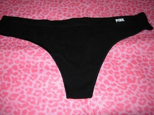 Victoria's Secret Sexy PINK Thong Pantie Seamless Stretch Rare Black M NWT - Picture 1 of 3