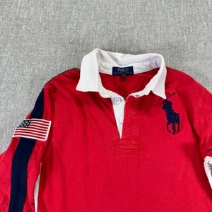 Polo Ralph Lauren Polo Shirt Youth Medium Red USA Flag Big Pony Long Sleeve - Picture 1 of 7