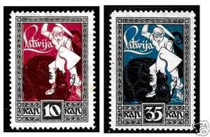Latvia 1919 LIBERATION OF Courland Early Issue Fine Mint Hinged 10 kopeek + 35 k - Picture 1 of 1