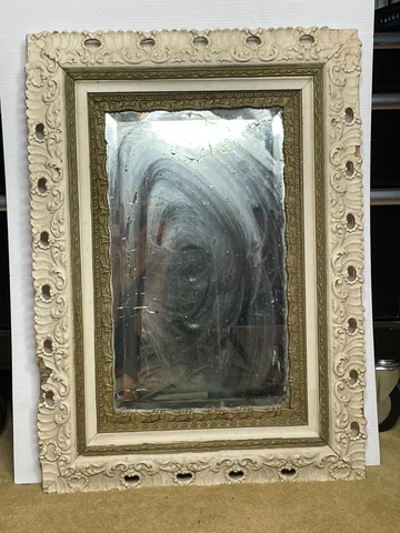 Salvaged Antique Farmhouse Shabby Ornate Wooden Carved Gesso Framed Wall Mirror Cover