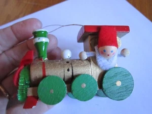 Vintage Wood Christmas Ornament Train Santa Elf Retro Decoration Wooden CUTE! - Picture 1 of 11