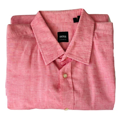 Hugo Boss Mens Dress Shirt Long Sleeve Regular Fit Pink 100% Cotton XL - Image 1 of 4