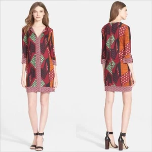 Diane Von Furstenberg Rose Silk Dress Womens 6 Ethnic Collage Dot Diamond Print - Picture 1 of 9