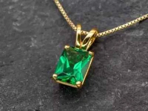 Natural Green Emerald 4.00Ct Emerald Cut Women's 14K Yellow Gold Plated - Picture 1 of 9