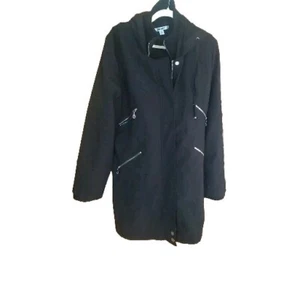 DKNY Ladies XLarge Black Zip Close Hooded Long Line Winter Coat ,DKNY Coat - Picture 1 of 8
