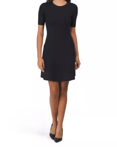 $325 NWT Theory Ribbed Crew Neck Short Sleeve Wool Blend Deep Navy Dress sz S - Picture 1 of 8
