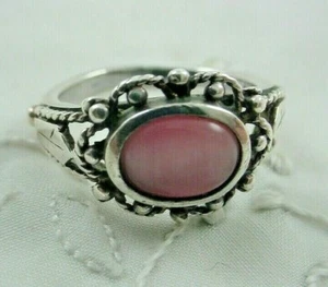 Anillo firmado CW de plata de ley y piedra opaca rosa talla 7,5 - Imagen 1 de 5