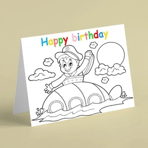 Colouring card with sailor in submarine birthday card - boy son grandson friend - Picture 1 of 1
