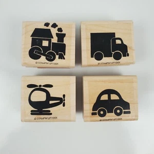 Stampin Up 1991 Going Places Car Truck Train Helicopter Wood Mount Stamp Set - Picture 1 of 4