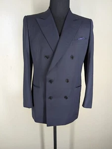 Ted Lapidus Vintage Double Breasted Blue Wool Suit Flat Front pants --40 Short - Picture 1 of 11