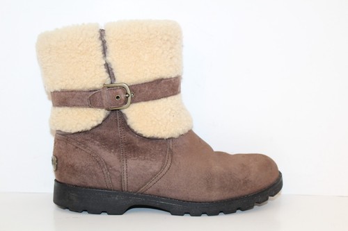 Stivali donna UGG taglia 7 5 pelle marrone montone shearling zip laterale S N 1004148