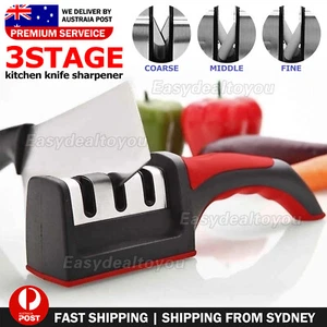 AU Knife Sharpener 3 Stage Kitchen Diamond Sharp Knives Sharpening Scissor Tool - Picture 1 of 9