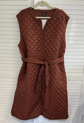 NUEVO CON ETIQUETAS ATHLETA Chaleco Largo Sin Plumas Susurro 1X Abrigo Chaqueta Puffer Marrón Caoba Foto 1 de 4