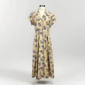 Carol Anderson California VTG 80s Dress Yellow Floral Midi Cottagecore Country - Picture 1 of 16