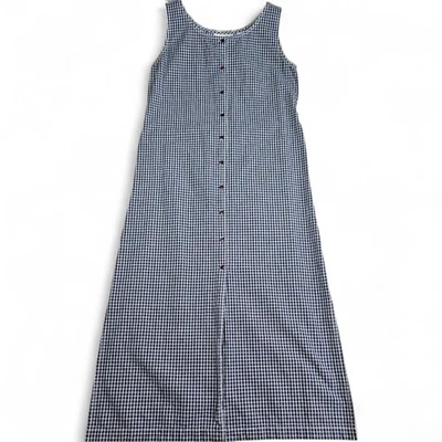 Vestido Camisa Vintage M Algodón Largo Maxi Botones Cuadros Azul Cottagecore Foto 1 de 4