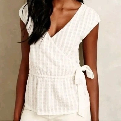 DELETTA ANTHROPOLOGIE MALPELO FAUX WRAP OFF-WHITE SLEEVELESS BLOUSE SMALL - Image 1 of 4