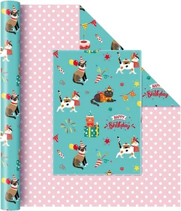 Cat Birthday Wrapping Paper Roll - 1 Roll 17” X 33 Ft Cat Gift Wrapping Paper Ro - Picture 1 of 12