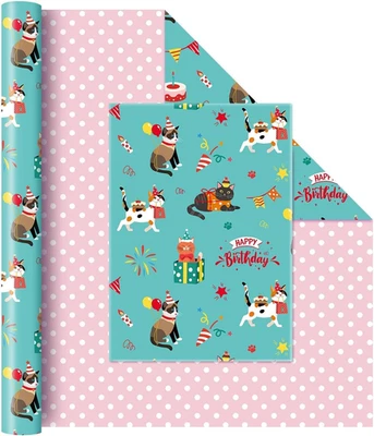 Cat Birthday Wrapping Paper Roll - 1 Roll 17” X 33 Ft Cat Gift Wrapping Paper Ro - Image 1 of 4