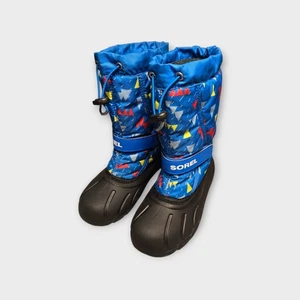 Botas de nieve aisladas Sorel Youth con estampado de ráfagas Hyper Blue multicolor - talla 3 - Imagen 1 de 10