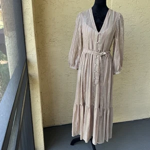 Saltwater Luxe Champagne Tan Harley Midi Dress SZ S 3/4 sleeve Sequins - Picture 1 of 17