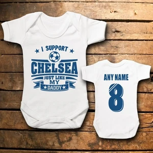 Personalisierter Chelsea Baby Grow - individueller Name & Nummer - Fußball Fan Geschenk - Bild 1 von 4