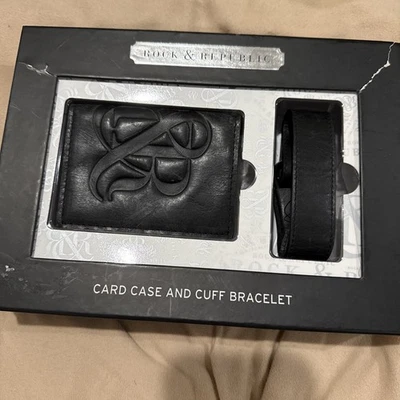 Estuche para tarjetas y brazalete Rock & Republic negro para hombre en caja de regalo Foto 1 de 4