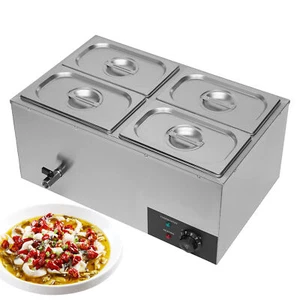 Electric Food Warmers 4-Pan Buffet Server with Lid and Tap 110V Stainless Steel - Picture 1 of 12