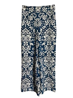 Pantalones de mujer Rachel Zoe azul y blanco con estampado damasco talla S poliéster pierna ancha Foto 1 de 4