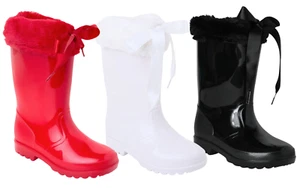 Botas Wellington para niñas con ribete de piel sintética y corbata de cinta - Botas de agua impermeables - Imagen 1 de 14