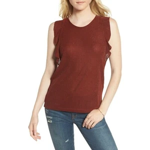Madewell Metallic Top Size XSmall Dark Orange Ruffle Tank Glittery Blouse - Picture 1 of 9