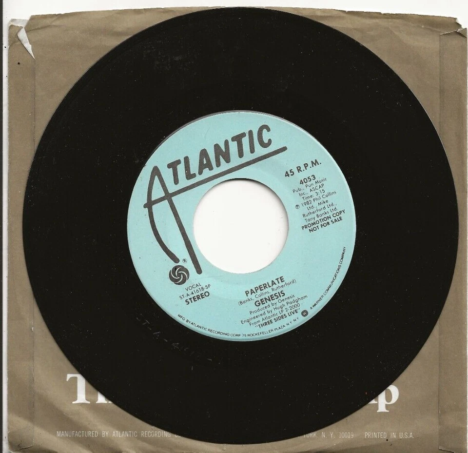 GENESIS PAPERLATE RARE 7 INCH USA PROMO VINYL SINGLE - Image 1 of 1