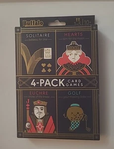 BUFFALO GAMES 4 - Pack Card Games SOLITAIRE HEARTS EUCHRE and GOLF Opened Box - Picture 1 of 8
