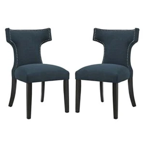 Modway Curve 20.5" Fabric Dining Side Chair in Black/Azure (Set of 2) - Picture 1 of 4