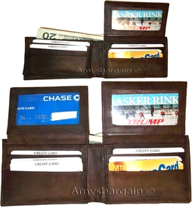Lot of 2 Man's Wallet Bi fold Leather Wallet 12 Credit Cards 2 IDs Suede lined - Picture 1 of 12